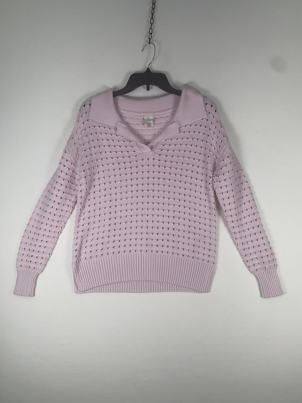 Joie Sweater Womens Small Pink Open Knit Collared Long Sleeve Pullover Top